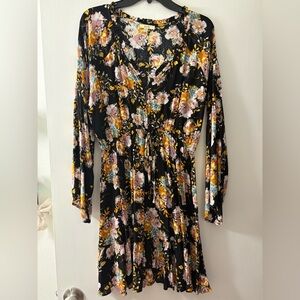 NWOT Kori America Floral Long Sleeve Black Dress Size Medium